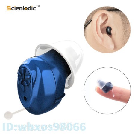 Di036: 補聴器 集音器 電池式 耳 調整可能 高齢者 小さい 人気 ミニ ほちょうき イヤホン 片耳 おすすめ 使いやすい ベージュ 青色 新品_画像1