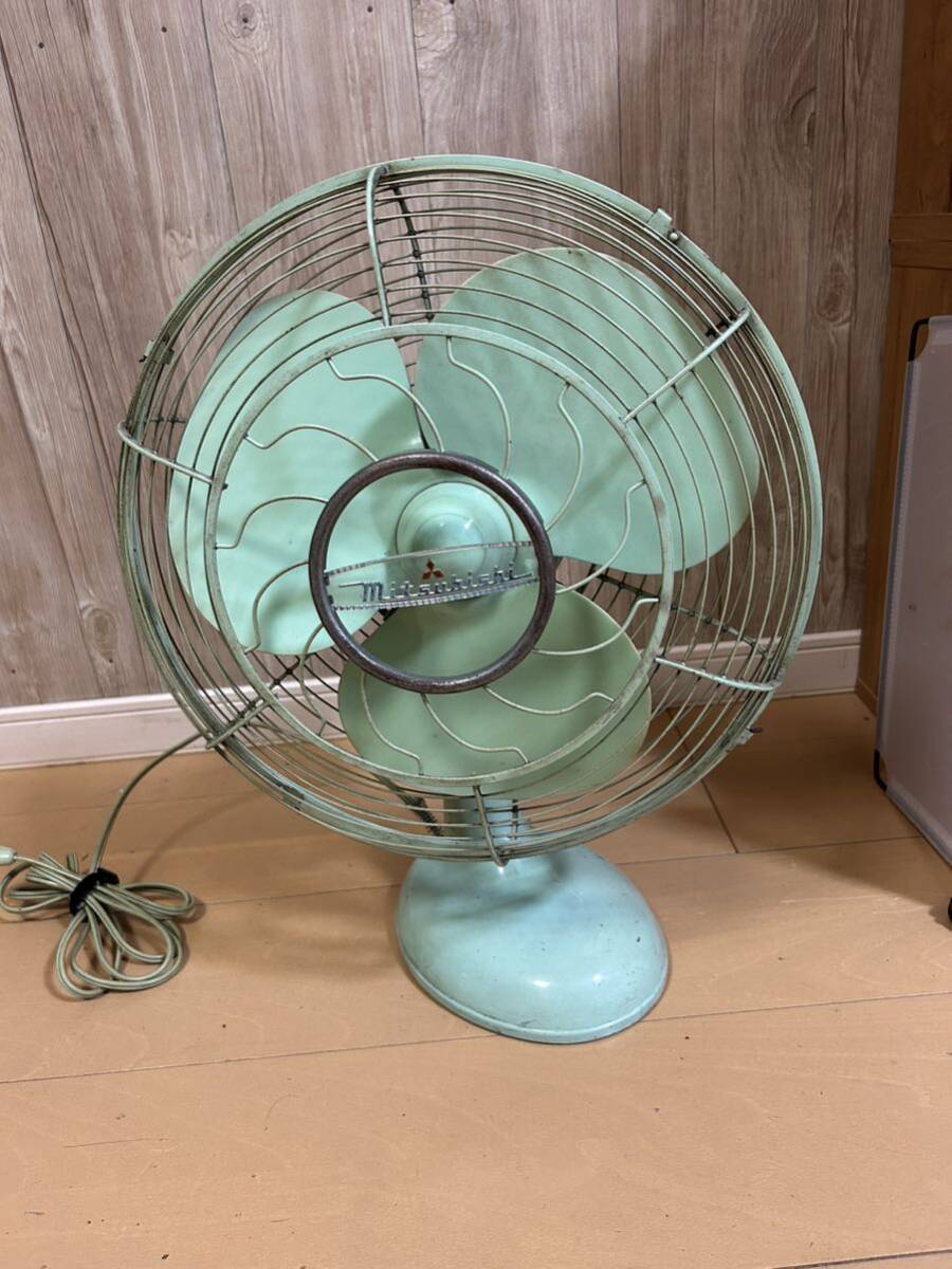 当時物 MITSUBISHI A.C ELECTRIC FAN 三菱 扇風機 アンティーク グリーン 昭和レトロ_画像1