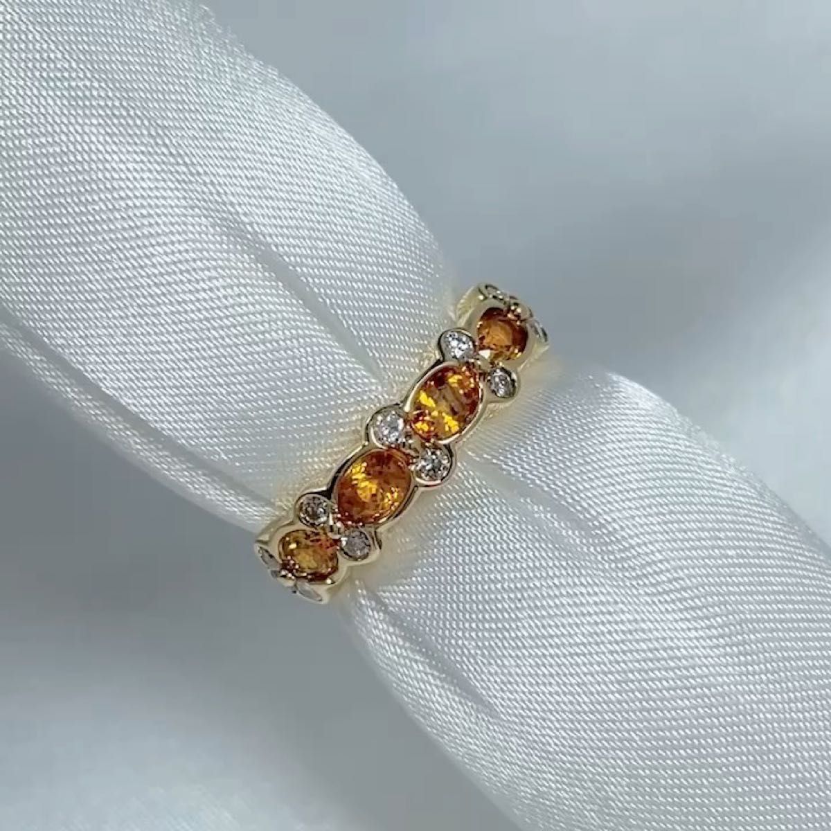 K18YG 天然ゴールデンサファイア 0.95ct ダイヤ 0.25ct リング