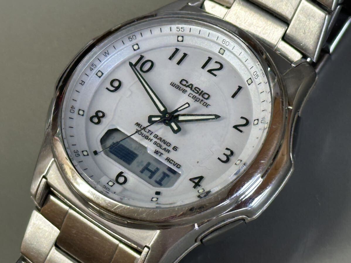 1円〜◆カシオ CASIO ウェーブセプター マルチバンド6 ソーラー電波時計 WVA-M630 アナデジ 白文字盤 メンズ腕時計 稼働品_画像9