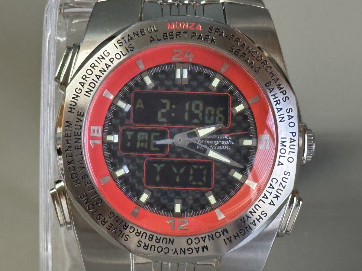1円〜◆Marlboro マルボロ WARLD TIME クロノグラフ LIMITED MODEL 2005A アナデジ F1 サーキット 限定 クォーツ メンズ腕時計 稼働品の画像10