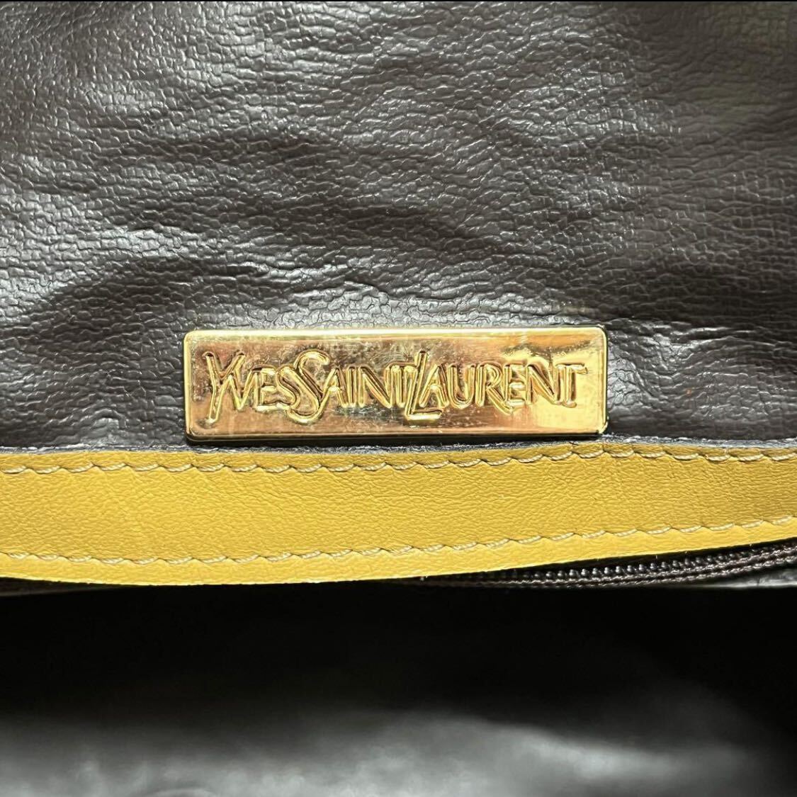 【1円～】Yves Saint Laurent イヴサンローラン ヴィンテージ ボストンバッグ 旅行用バッグ YSL 大容量 カーキ ブランドバッグの画像10