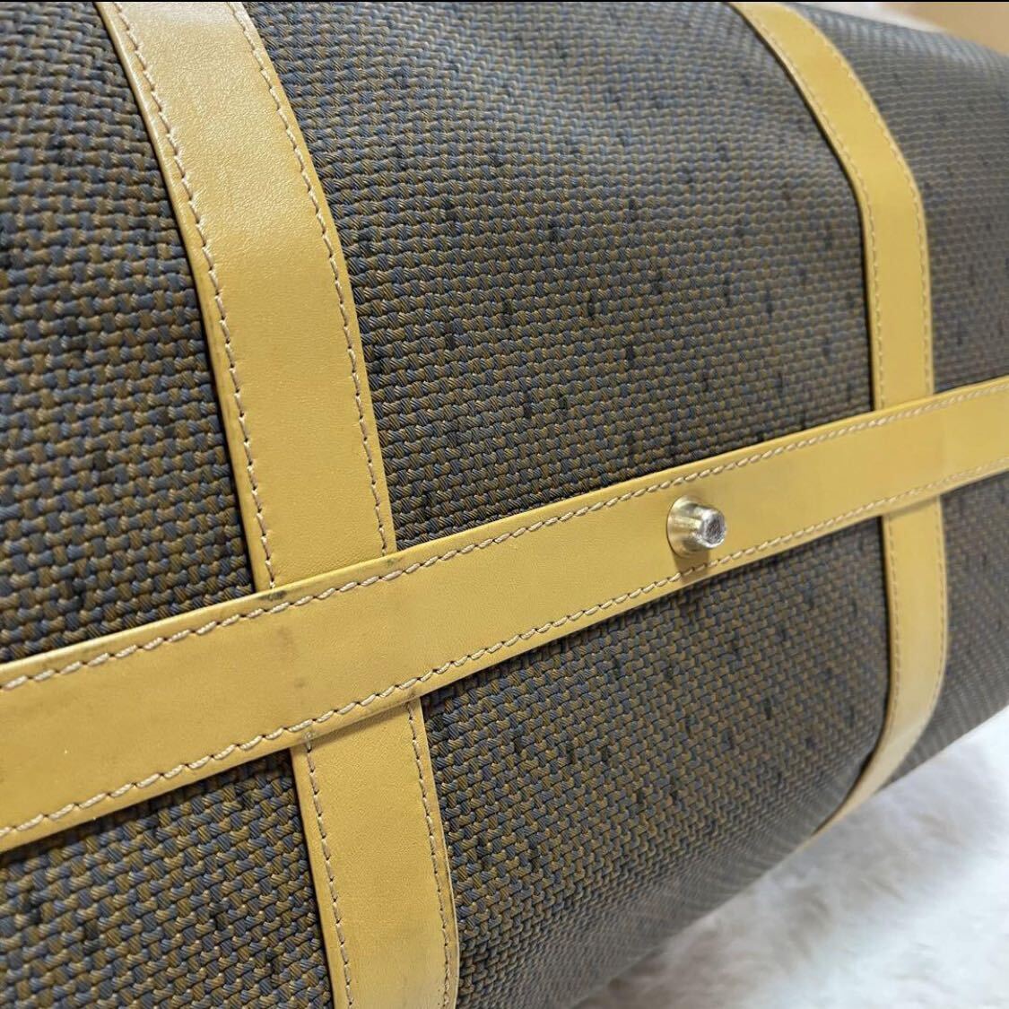 【1円～】Yves Saint Laurent イヴサンローラン ヴィンテージ ボストンバッグ 旅行用バッグ YSL 大容量 カーキ ブランドバッグの画像5