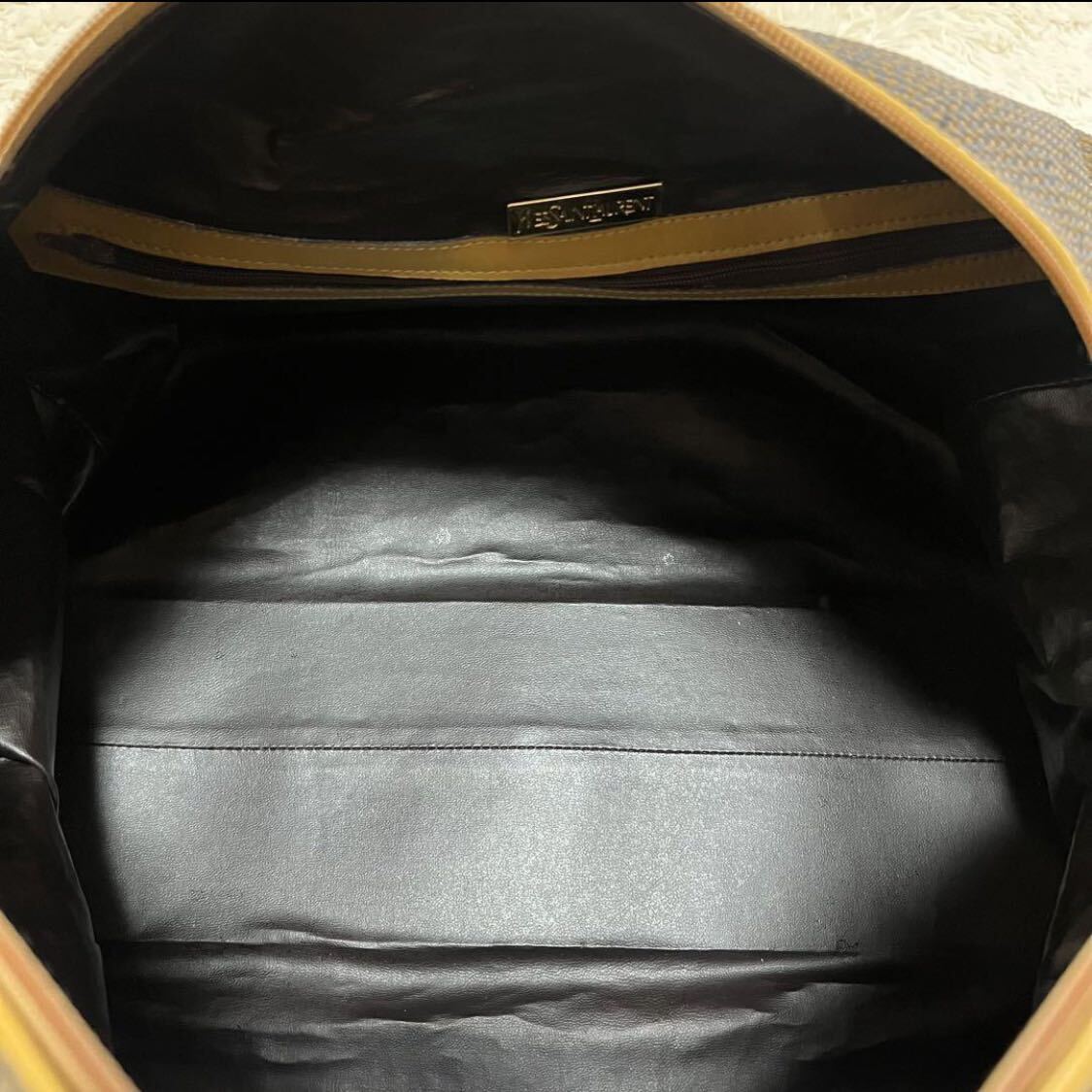 【1円～】Yves Saint Laurent イヴサンローラン ヴィンテージ ボストンバッグ 旅行用バッグ YSL 大容量 カーキ ブランドバッグの画像9