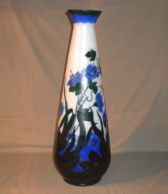 ●●●新品・アールヌーボーのガレ花瓶・被せ硝子花瓶・アサガオ・60㎝●●●