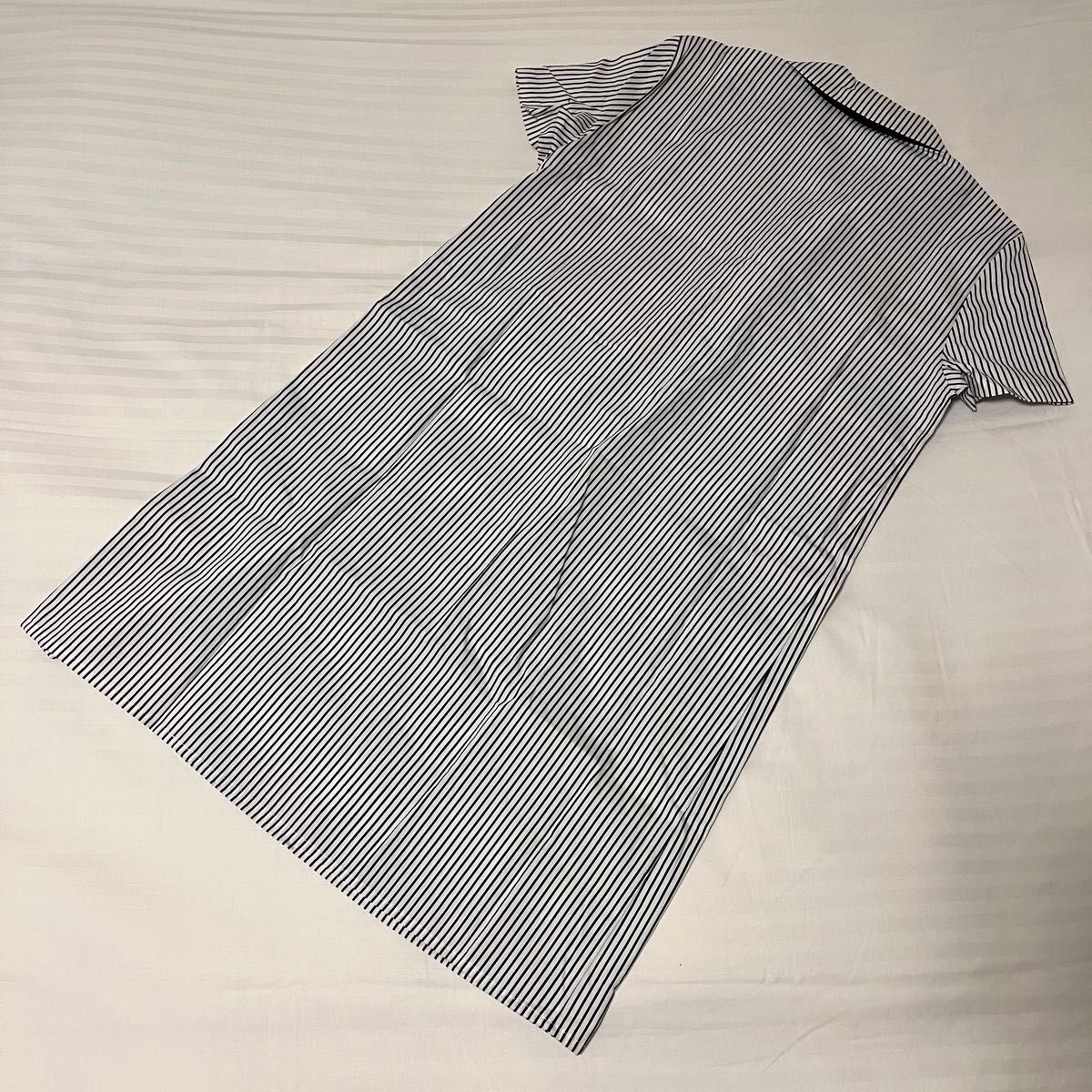 ネクタイ付 半袖 シャツワンピース 細く見える ストライプ柄 韓国で購入 