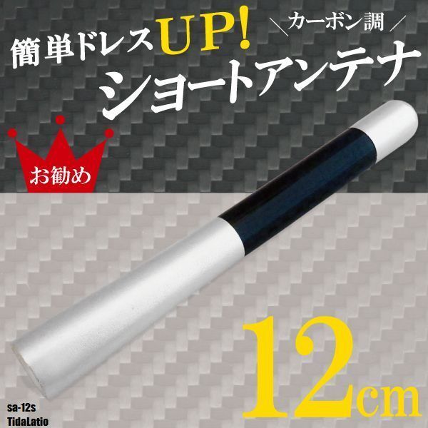 ショートアンテナ 12cm カーボン仕様 日産 ニッサン ティーダ ラティオ 汎用 車 銀 シルバー パーツ 外装 受信 簡単取り付け ナビ ヘリカル_画像1