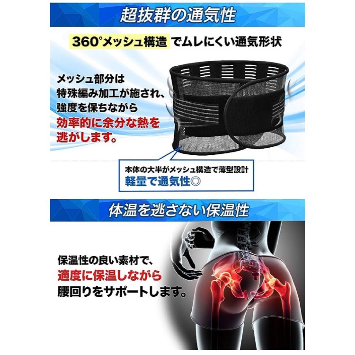 腰用 サポートベルトM 腰サポーター 腰楽コルセット 薄型 通気性