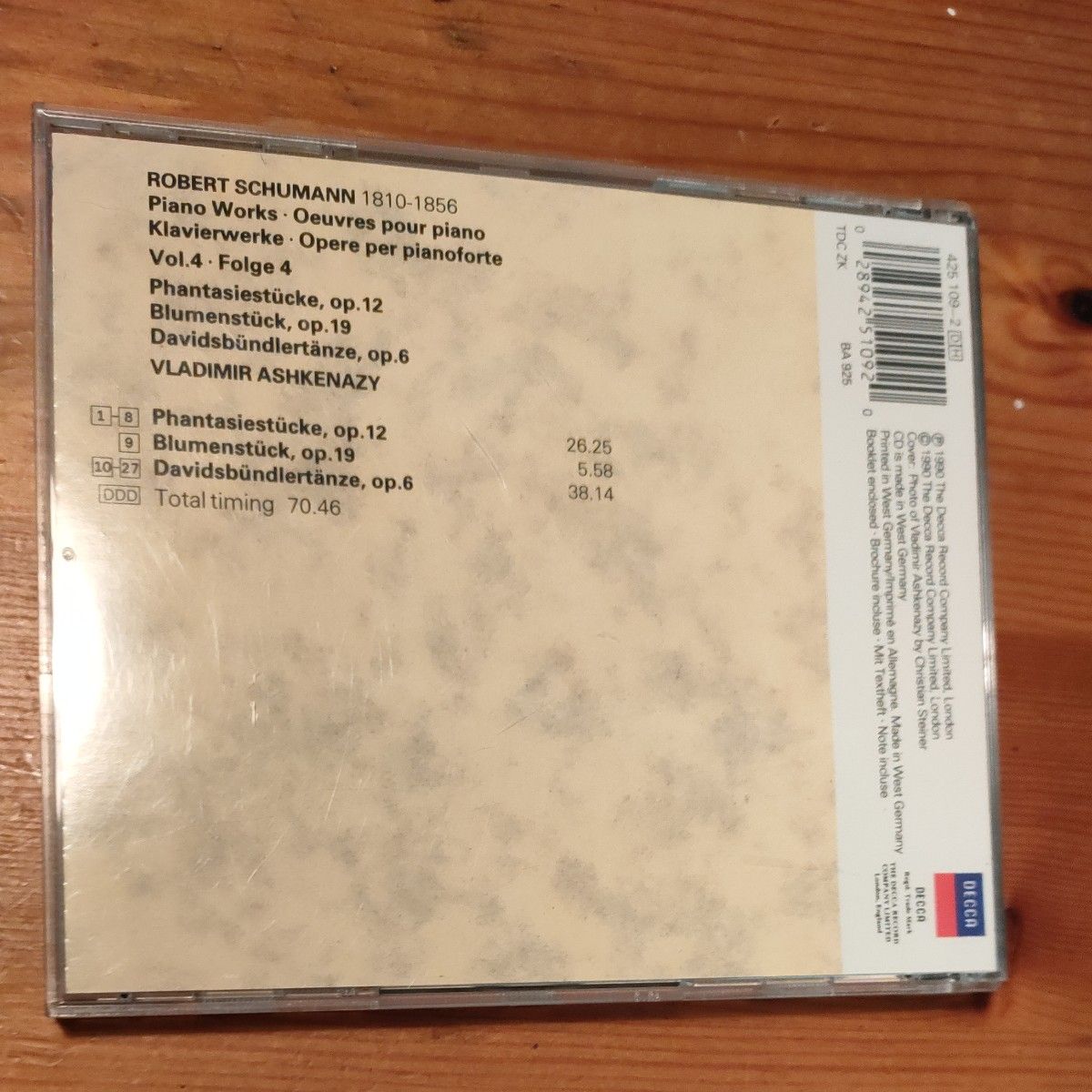 CD アシュケナージ PIANO シューマン　4 SCHUMANN