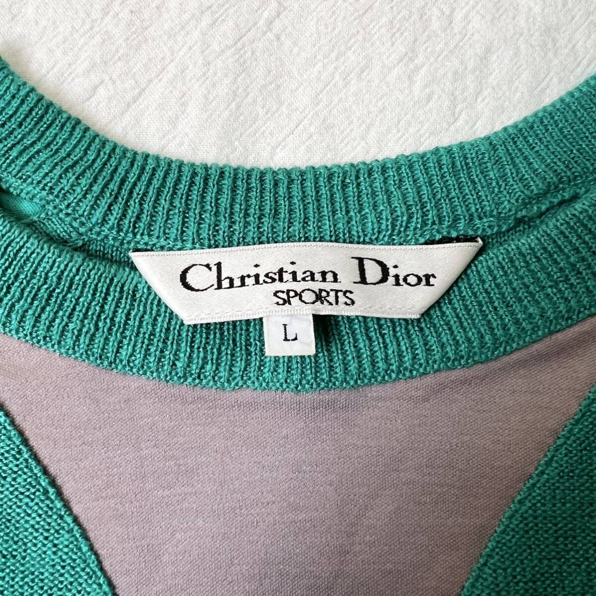 【高級】Christian Dior クリスチャンディオール 美品 半袖ニット Tシャツ 切り替え エメラルドグリーン 胸ロゴ 刺繍 綿 デザイン◎ 希少_画像4