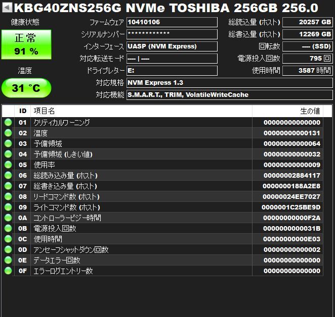 ◆送料無料◆M.2 SSD NVMe【TOSHIBA KBG40ZNS256G】256GB 1本の画像2