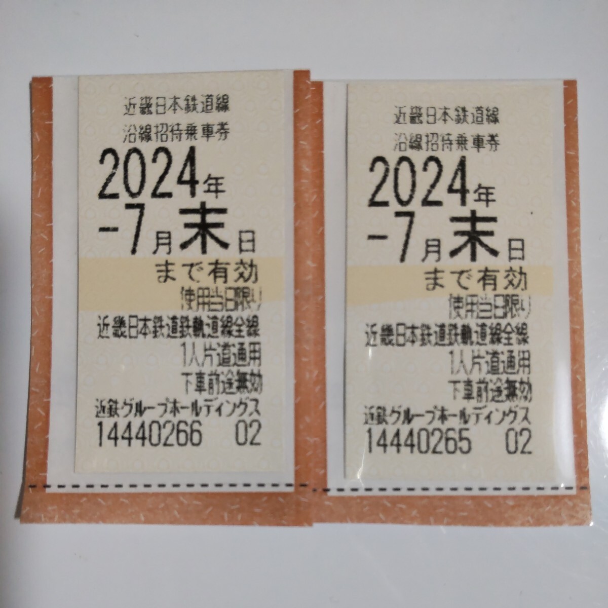 近鉄株主優待乗車券 ２枚 2024年7月末まで 未使用_画像1