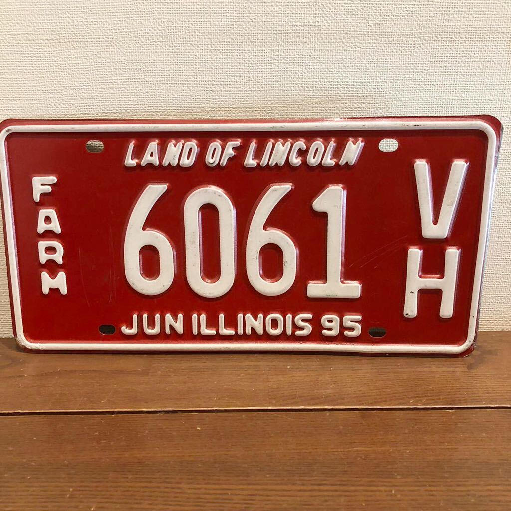 アメリカ ナンバープレート 中古品　LAND OF LINCOLN FARM JUN ILLINOIS 95 (1995年6月　イリノイ州) ライセンス　プレート　_画像1