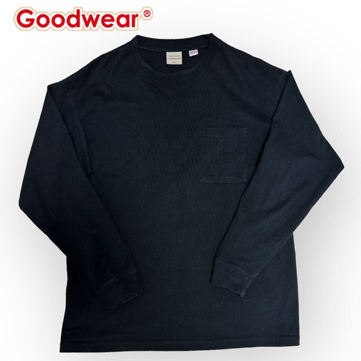 【1円スタート】GOOD WEAR グッドウェア 7.2oz HEAVY BLACK ブラック POCKET TEE ヘビーウェイト ポケット付 長袖Tシャツ MADE IN USA_画像1