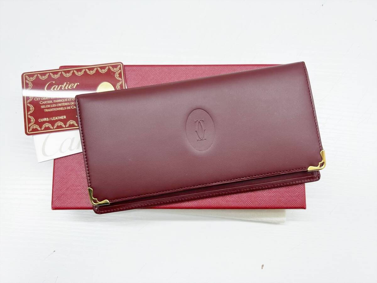  beautiful goods Cartier Cartier Must folding in half long wallet length . inserting change purse . none bordeaux Gold L3000465