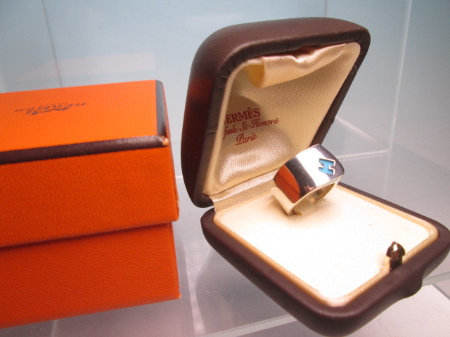 *HERMES Hermes SILVER бирюзовый голубой H Mark кольцо 10,84g 8 номер вместе с футляром стандартный товар 