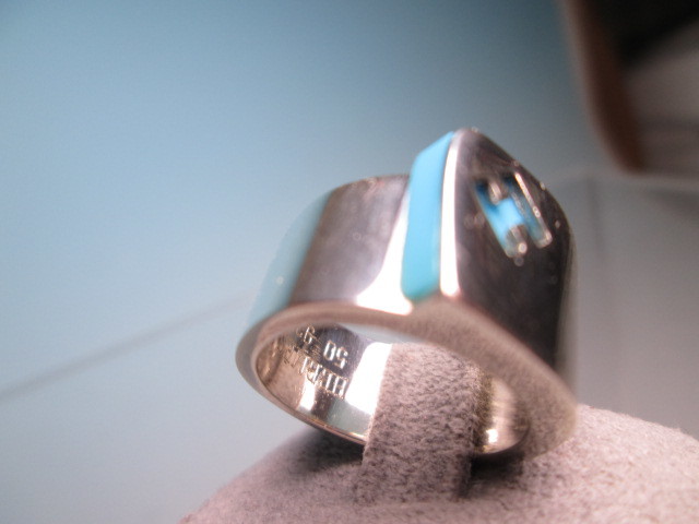 *HERMES Hermes SILVER бирюзовый голубой H Mark кольцо 10,84g 8 номер вместе с футляром стандартный товар 
