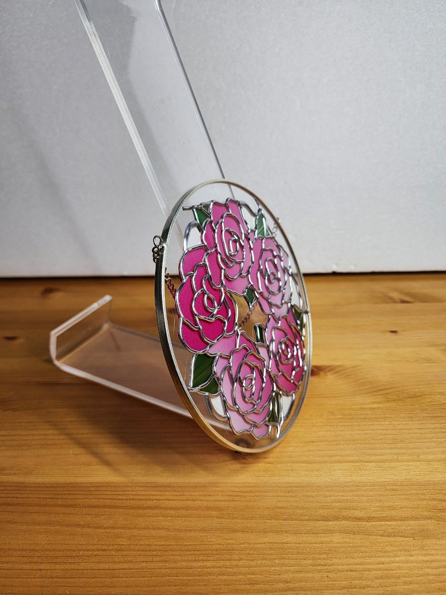グラスアート【薔薇⑧】 ハンドメイド ステンドグラス風 グラスアート【薔薇⑧】 ハンドメイド ステンドグラス風