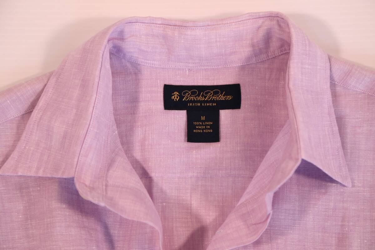 着用１～２回 ブルックスブラザーズ 麻100％ 半袖シャツ パープル（うす紫） サイズL～LL（日本サイズ）の画像2