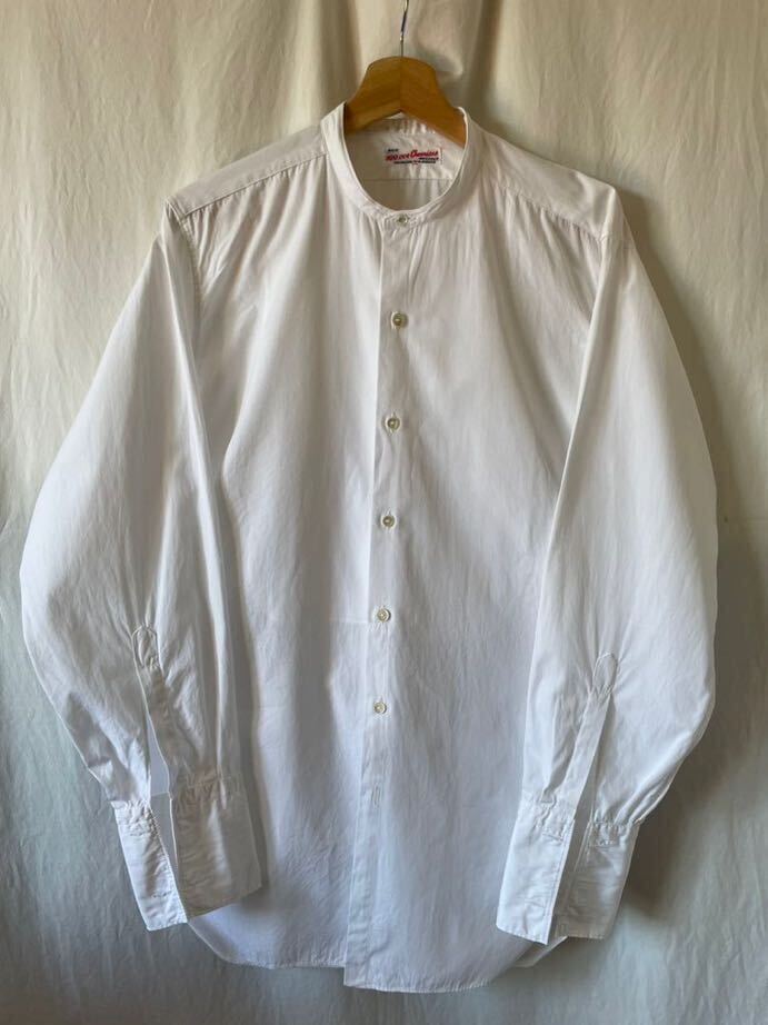 French vintage ドレスシャツ 白 バンドカラー 50s 60s 長袖シャツ ビンテージ euro vintage 白シャツ 刺繍タグ_画像1