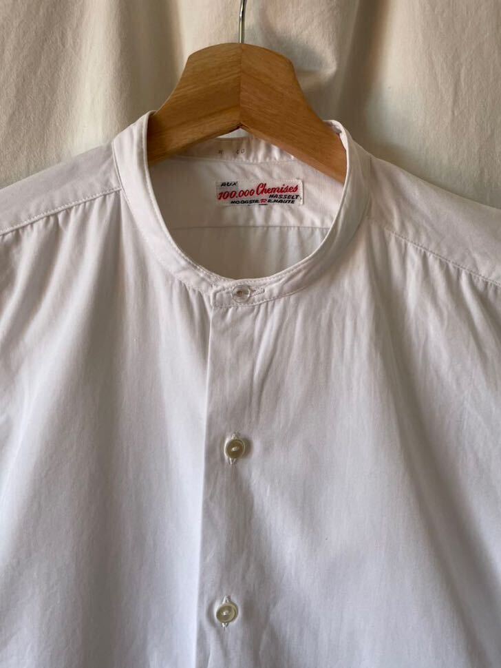 French vintage ドレスシャツ 白 バンドカラー 50s 60s 長袖シャツ ビンテージ euro vintage 白シャツ 刺繍タグ_画像2