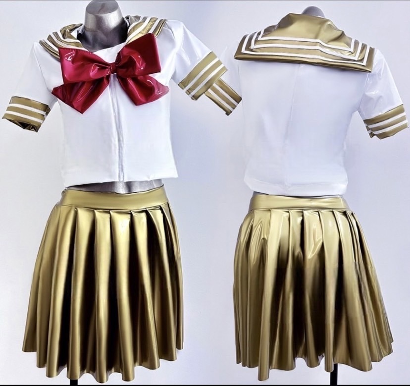  включение в покупку не возможно супер глянец sailor способ tops, юбка в складку студент форма маскарадный костюм костюм стрейч верх и низ в комплекте ( белый × Gold )XL