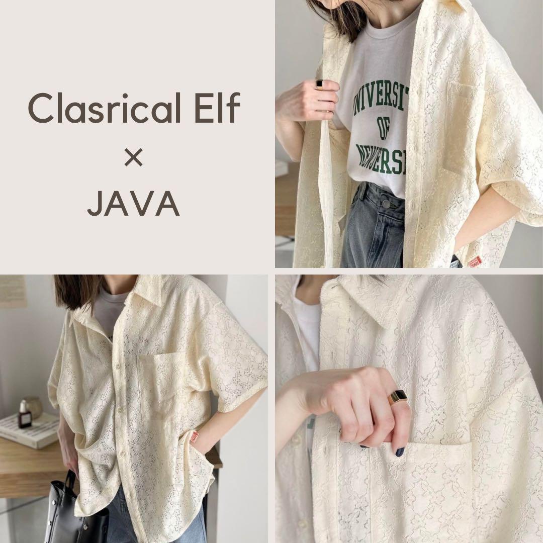 クラシカルエルフ×JAVAコラボ 花柄 レース 胸ポケット 半袖 シャツ L Classicalelf 胸ポケット ヴィンテージ風 レトロデザイン ゆったり_画像2