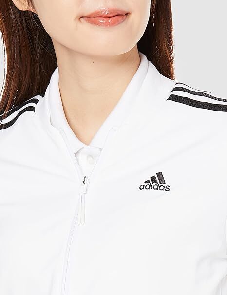 送料無料 [アディダスゴルフ] adidas スリーストライプス 長袖フルジップジャケット レディースMサイズ CC555 ホワイト