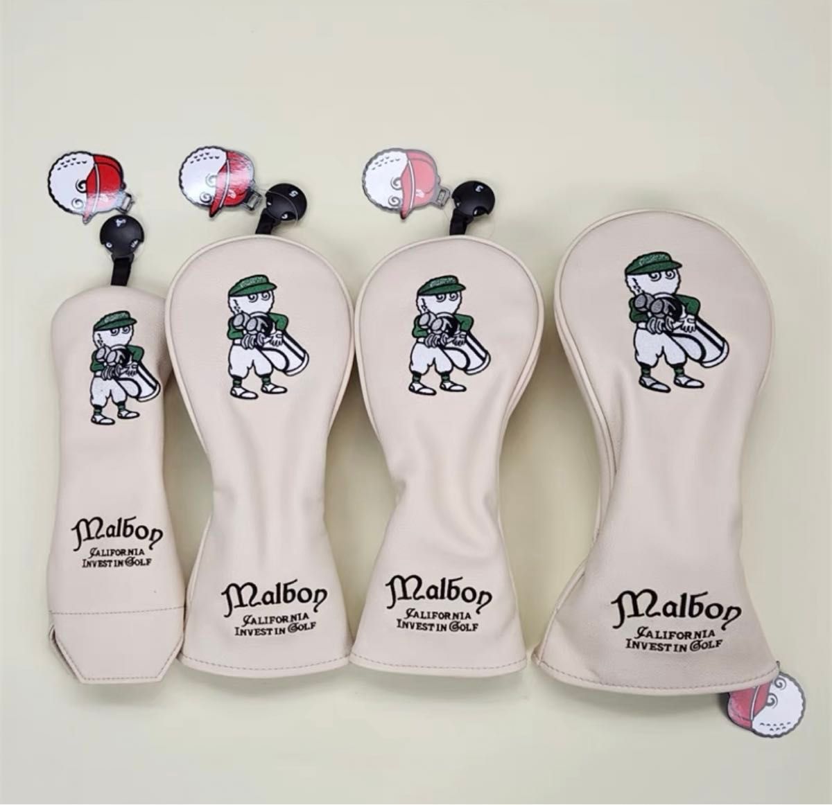 【新製品大人気4点セット】キャディー Malbon Golfマルボンゴルフクラブカバークリーミーホワイト
