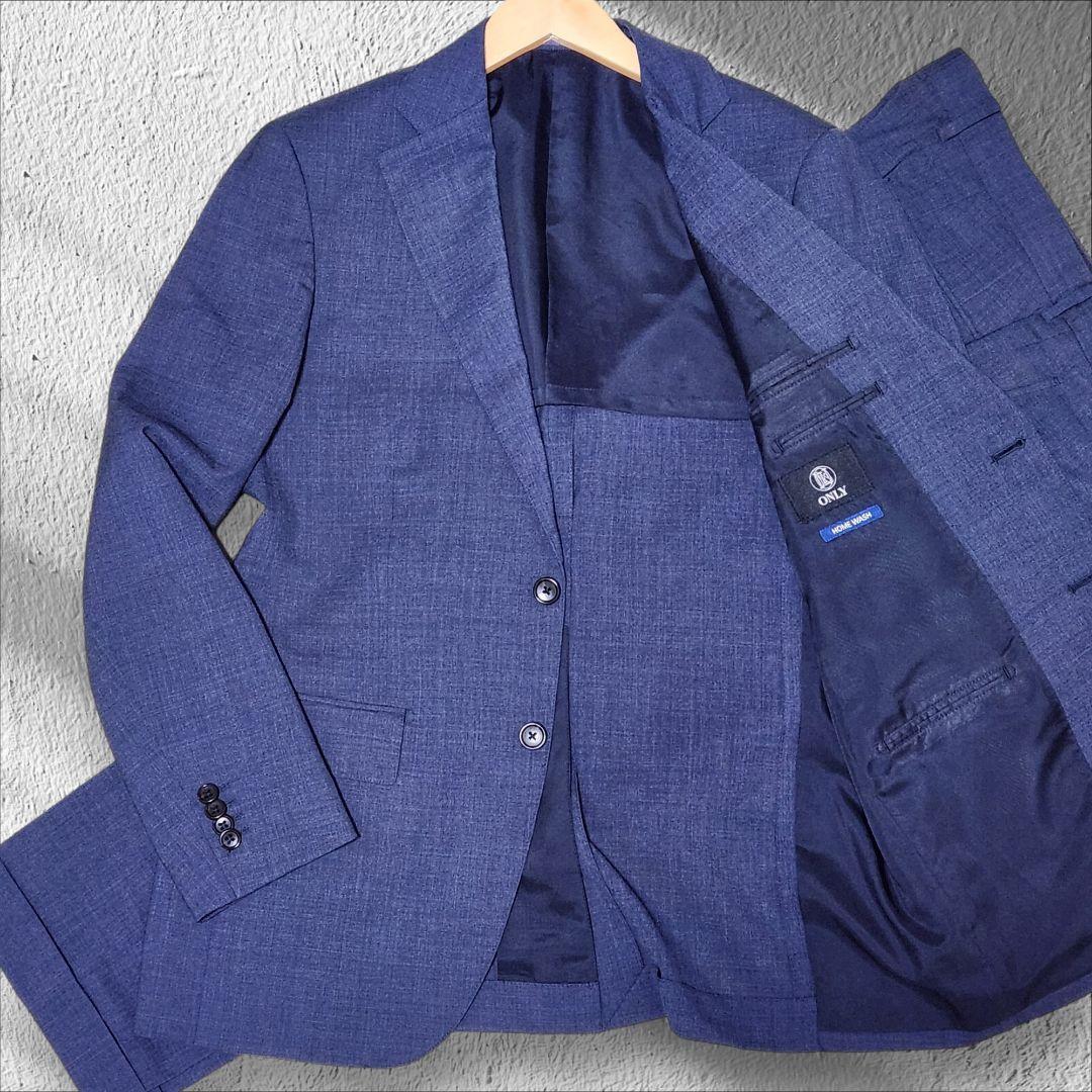 【美品/Lサイズ】ONLY オンリー セットアップスーツ ウォッシャブル 洗濯可能 ネイビー テーラードジャケット 出張 旅行 ビジネス メンズの画像1