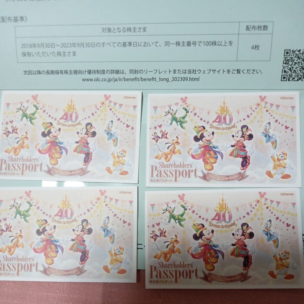 東京ディズニーリゾート 株主用パスポート  4枚セットの画像1