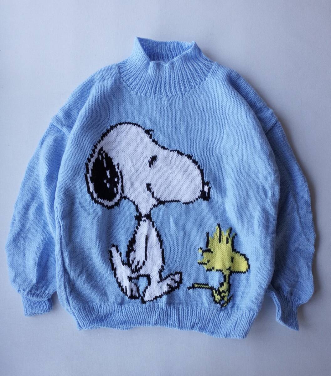 80's ビンテージ　Snoopy スヌーピー ウッドストック　アクリル ニット セーター　ブルー キャラ レトロ アンティーク USA古着_画像1