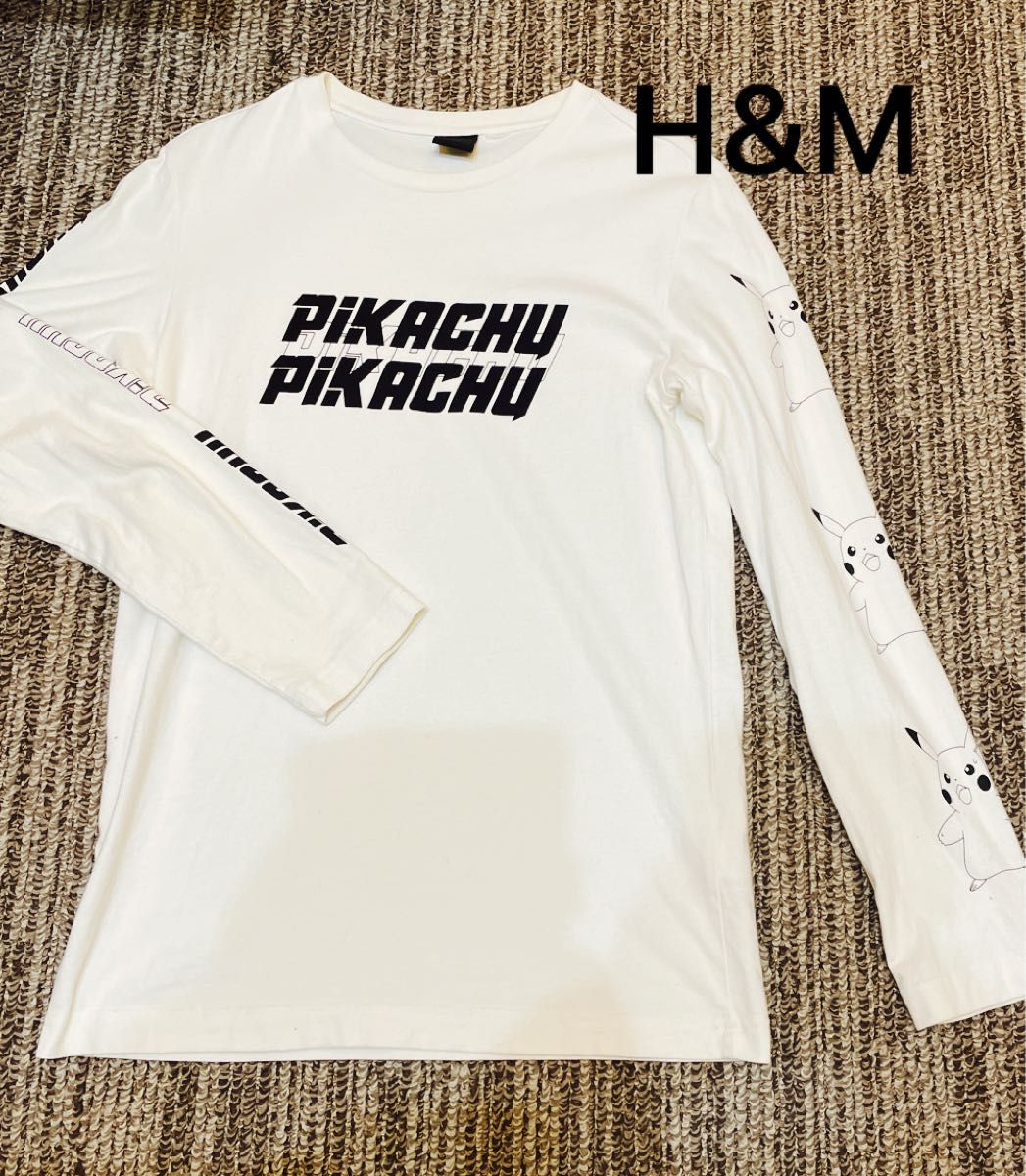 H&M ポケモン ピカチュウ ロングTシャツ Sサイズ ロンT 白色