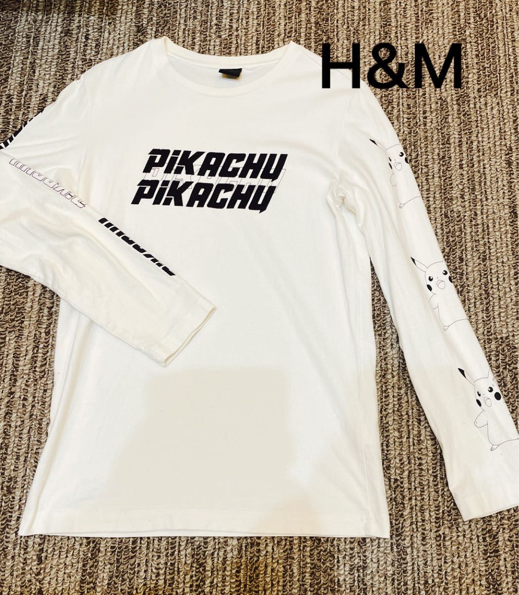 H&M ポケモン ピカチュウ ロングTシャツ Sサイズ ロンT 白色 H&M ポケモン ピカチュウ ロングTシャツ Sサイズ ロンT 白色