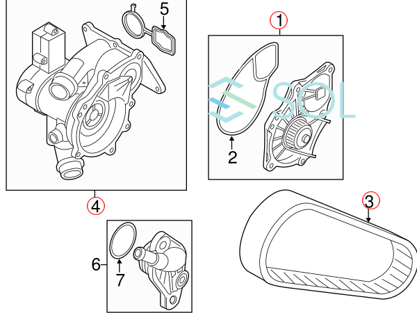 VW ティグアン トゥラン ポロ ビートル INA製 サーモスタットハウジング ウォーターポンプ ウォーターポンプベルト 3点セット 06L121111H_画像7