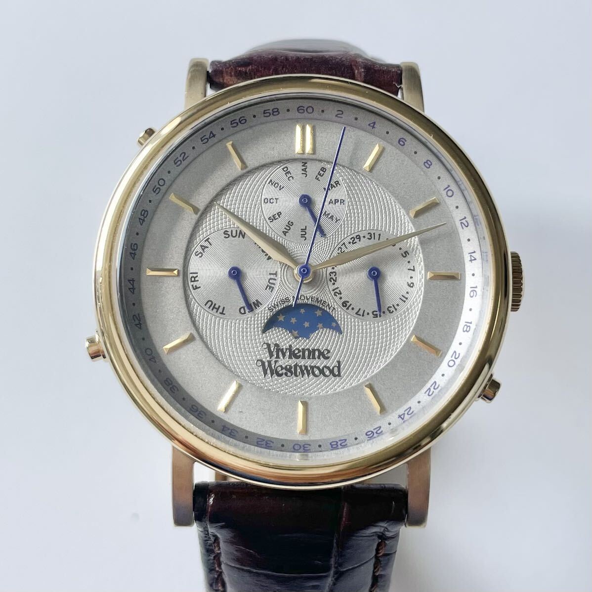 Vivienne Westwood マルチカレンダー 腕時計 クォーツ ムーンフェイズ ヴィヴィアンウエストウッド 稼働品 革ベルト メンズ_画像3