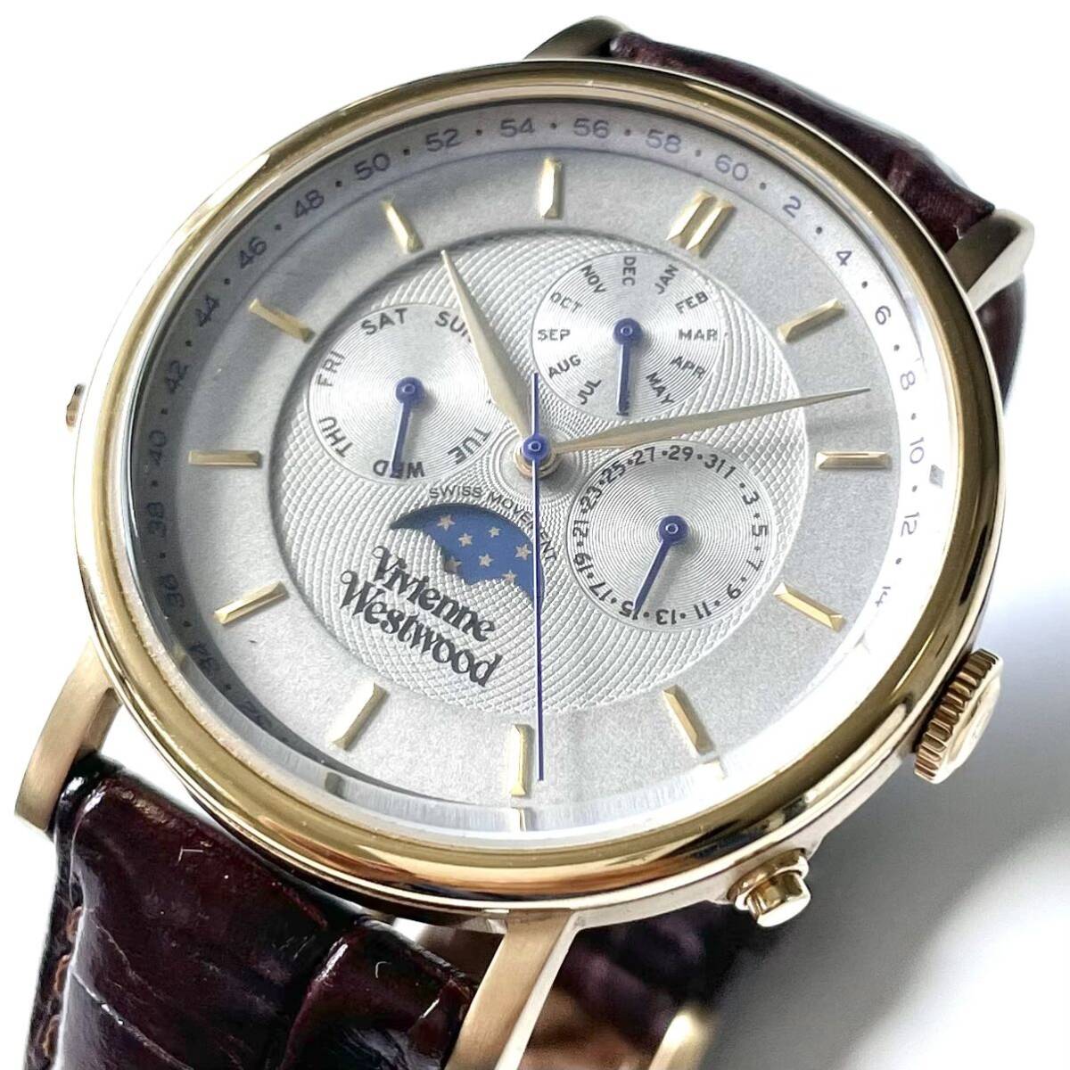 Vivienne Westwood マルチカレンダー 腕時計 クォーツ ムーンフェイズ ヴィヴィアンウエストウッド 稼働品 革ベルト メンズ_画像1