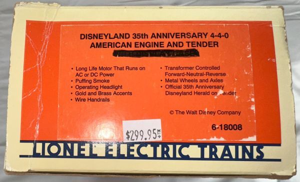 A13. unused. out of print. rice Disney Land 35 anniversary commemoration locomotive.la Io flannel. O gauge ( 1:48 ) out of print.4-4-0. departure smoke function.Lionel. free shipping.