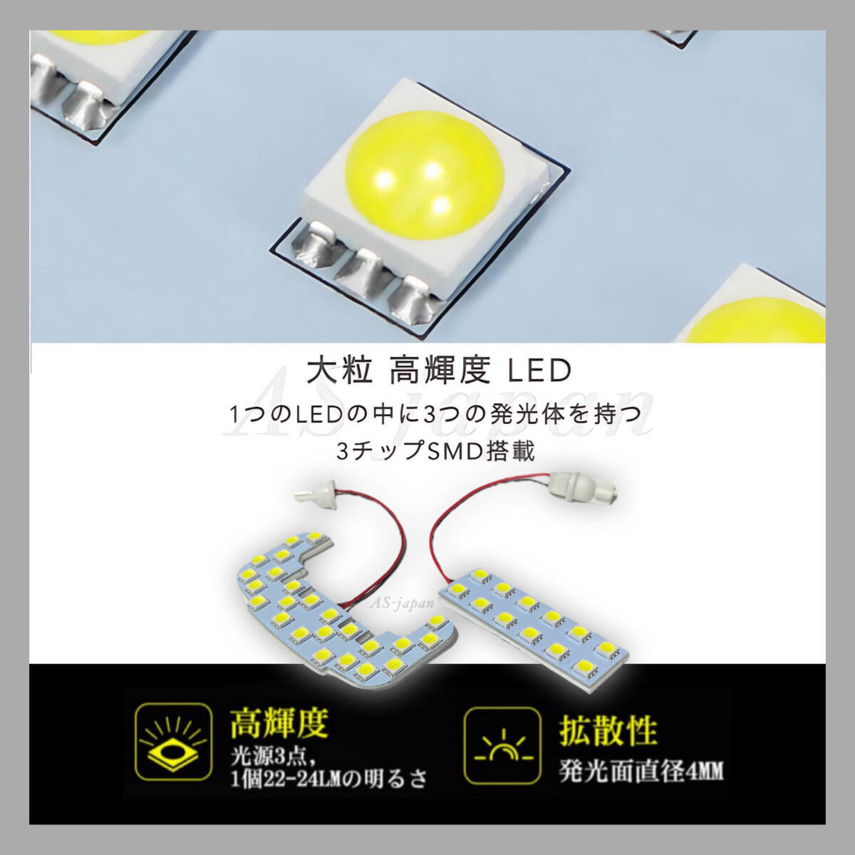 ダイハツ ハイゼット トラック ジャンボ S500P S510P 専用設計 純白光 LEDルームランプ 高輝度 SMD ※スマートインナーミラー無し車用_画像7