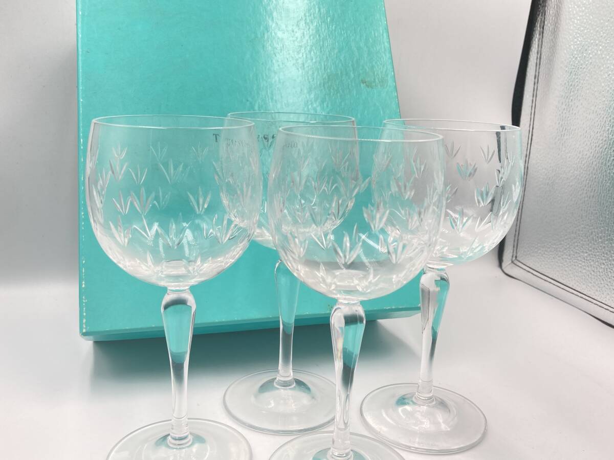 TIFFANY＆Co.　ティファニー　4客セット　グラス　ワイングラス　未使用　箱付き　クリア　セット売り　クリスタルガラス　＊A231＊_画像2