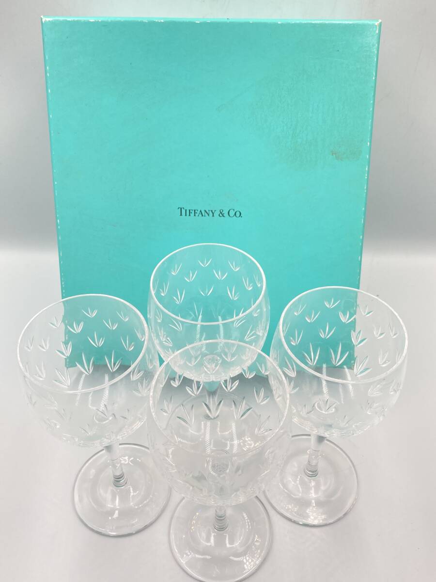 TIFFANY＆Co.　ティファニー　4客セット　グラス　ワイングラス　未使用　箱付き　クリア　セット売り　クリスタルガラス　＊A231＊_画像1