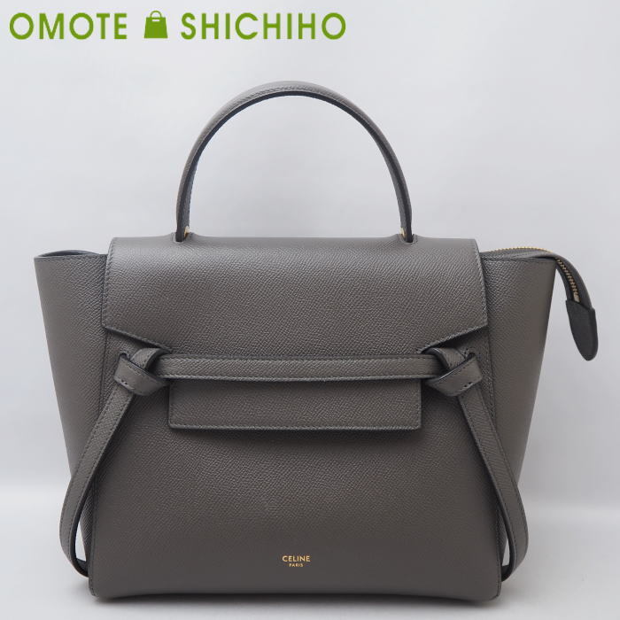 CELINE セリーヌ ベルトバッグ マイクロ 2wayバッグ ハンドバッグ グレインドカーフスキン レザー グレー 189153 美品◆中古Aランク_画像1