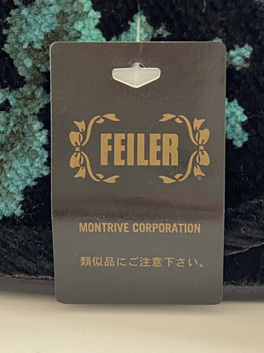 B4D038◆新古品◆ フェイラー FEILER 綿100％×フェイクレザー シュニール織 ブラック色 花柄 ロゴ ヒールあり スリッパ ルームシューズ_画像9