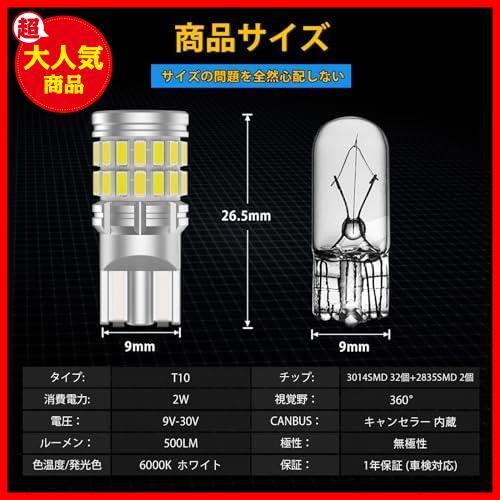 【即決価格】 ★ホワイト★ GOSMY T10 LED 爆光 ホワイト 2個 キャンセラー内蔵 LED T10 車検対応 高輝度LEDチップ28連 12V-24V車用_画像2