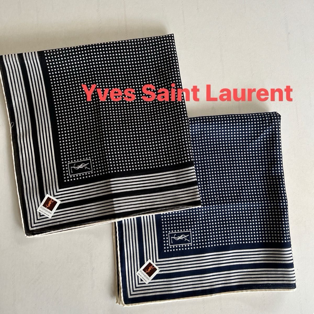 新品★Yves Saint Laurent(イヴサンローラン) ハンカチ２枚セット　黒　ネイビー