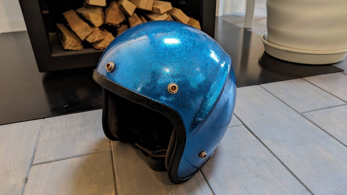 【内装リペア済】70's ビンテージジェットヘルメット スポイラー 青メタリック ブコベルBUCOBELLアライ ショウエイ 世田谷ベースの画像1