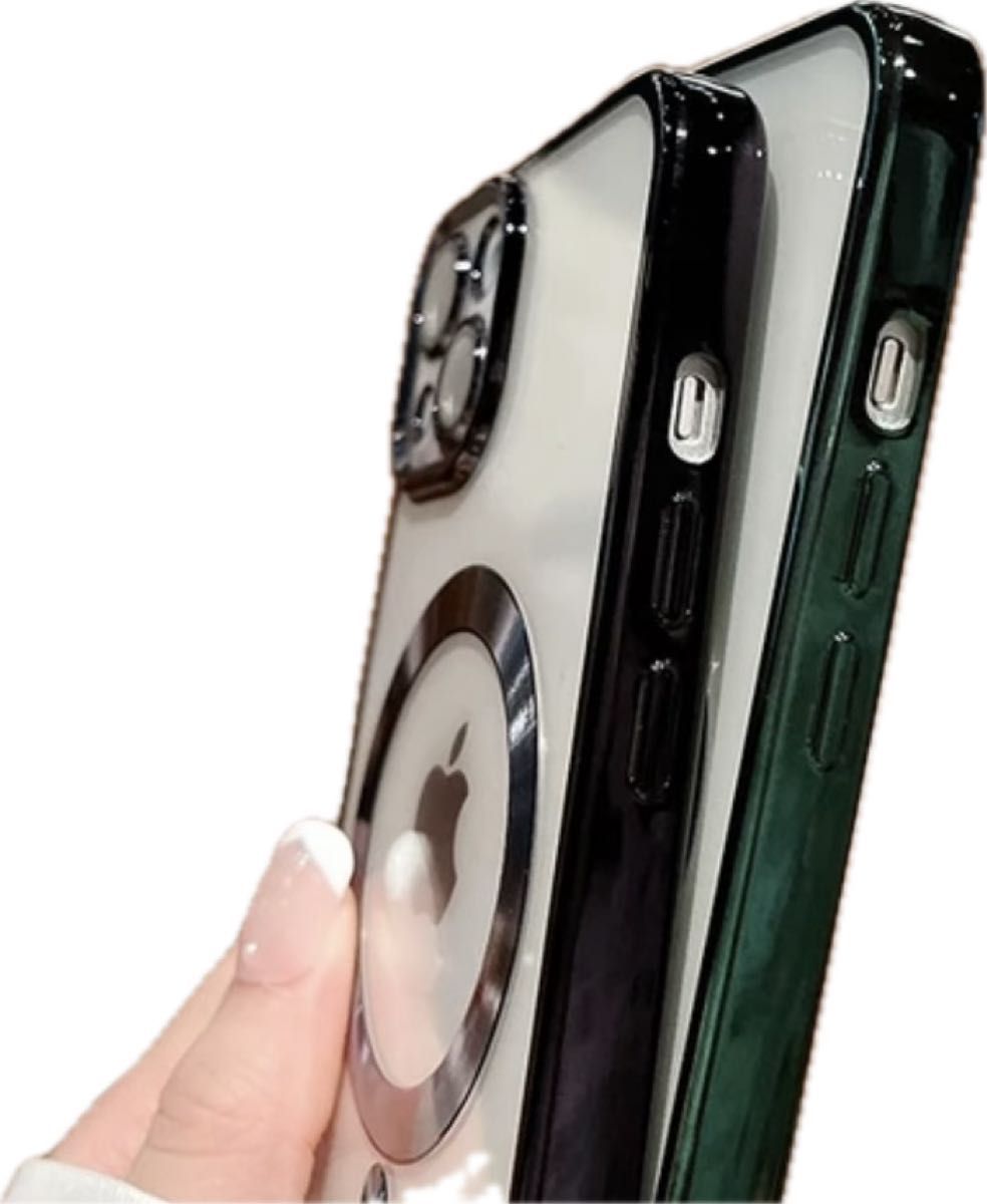 iPhone14 MagSafe対応 ケース スマホ ソフトシリコンカバーブラック ワイヤレス充電 耐衝撃 メッキ カメラ保護