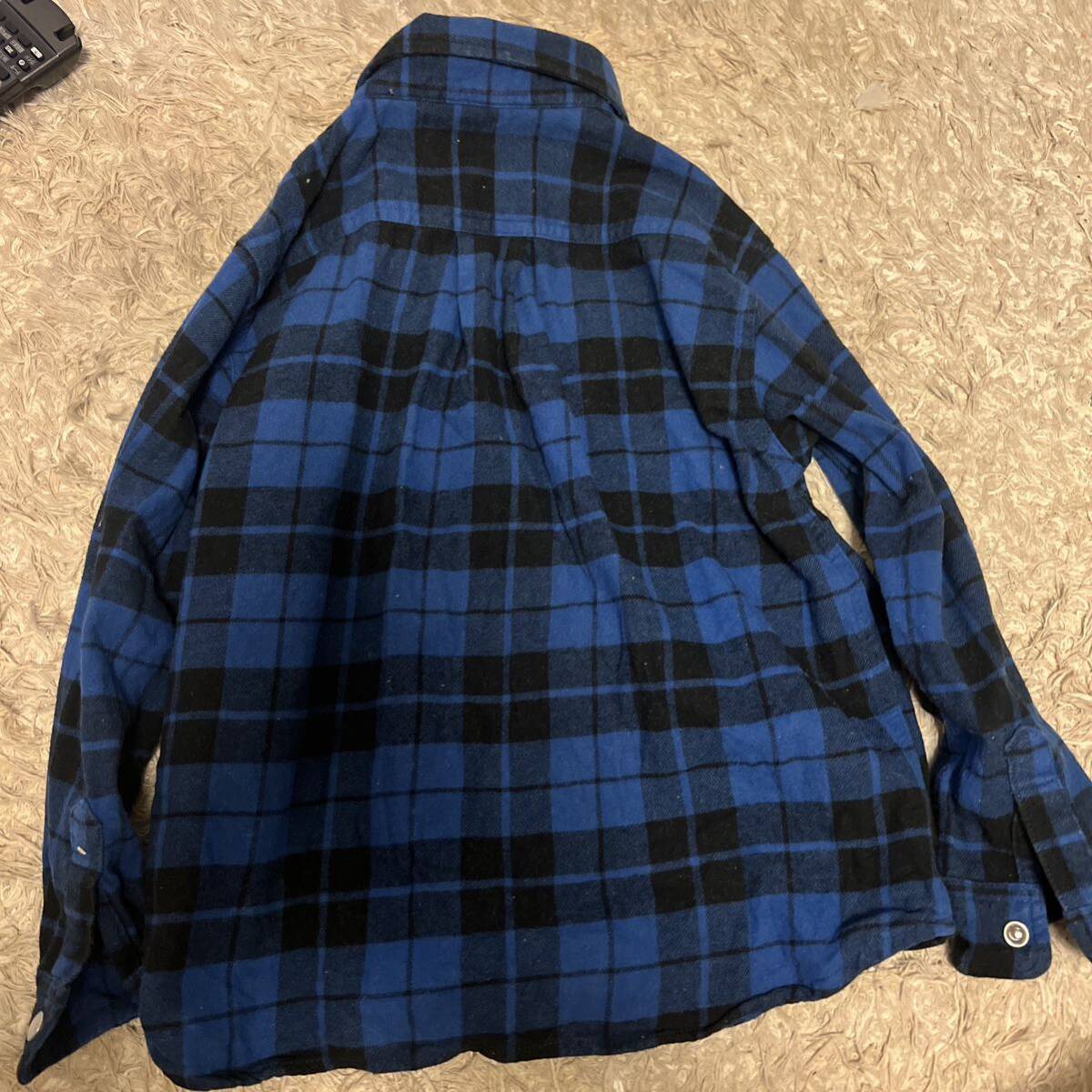  name blank * ion TOPVALU 120 size cotton 100% blue check shirt 