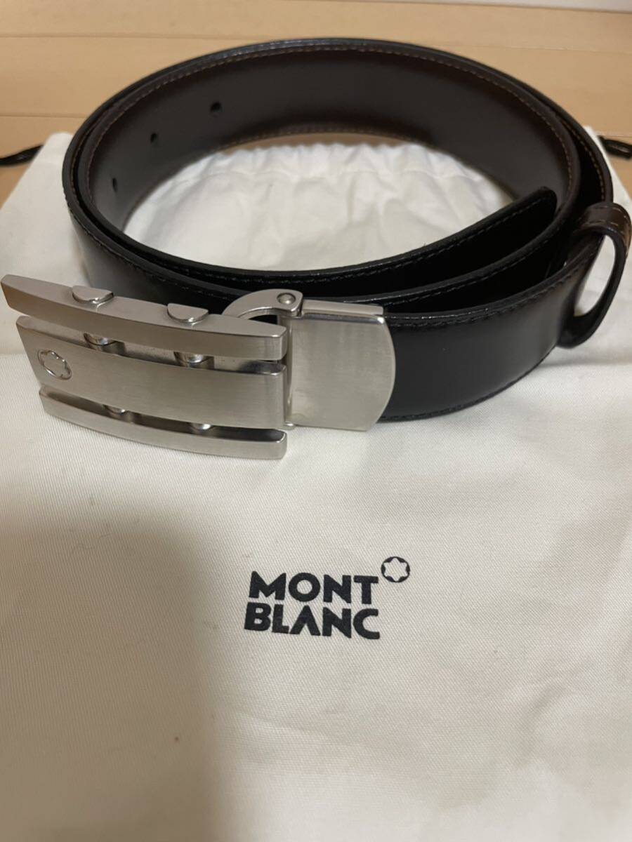 モンブラン Montblanc 本革 高級　レザー トップ式バックル ベルト ブラック×ダークブラウン 1円スタート_画像1