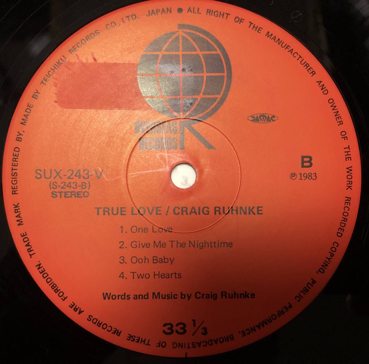 LP【AOR・SOFT ROCK】Craig Ruhnke / True Love【Overseas Records SUX-243-V・83年国内盤ORIG・黄帯付・日本独自盤・クレイグランク】_画像6
